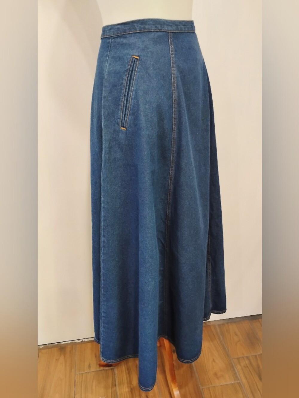 Eddie Bauer Blue Denim Maxi Skirt with Welt Pocket